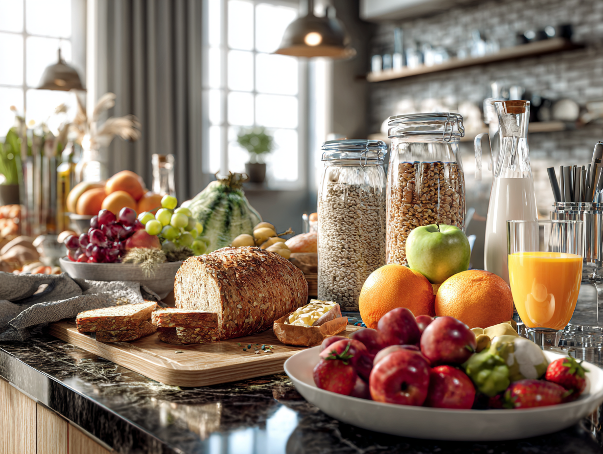 Mesa con ingredientes frescos y coloridos para cocinar